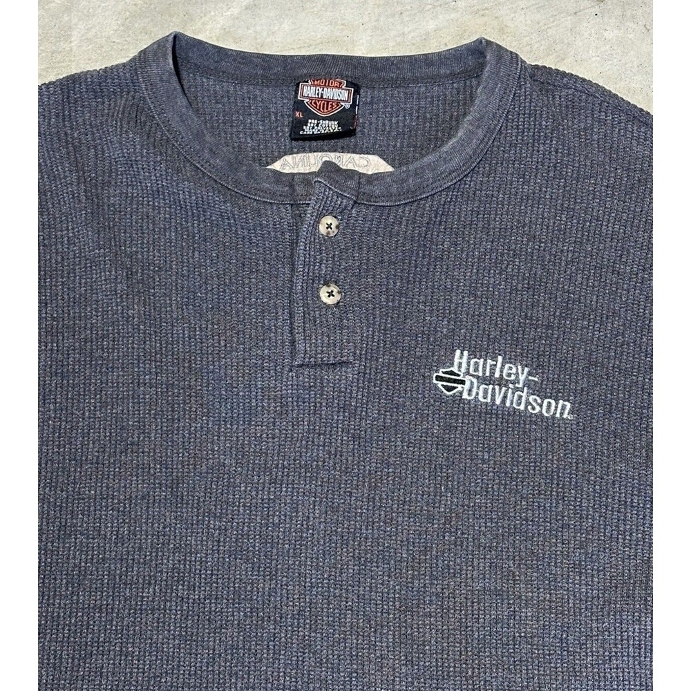 Vintage Harley Davidson Waffle Knit Thermal Long Sleeve Henley Shirt Sz XL - Picture 2 of 8